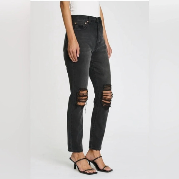 pistola Denim - Pistola Keaton High Rise Slim Straight Distressed Black Jeans